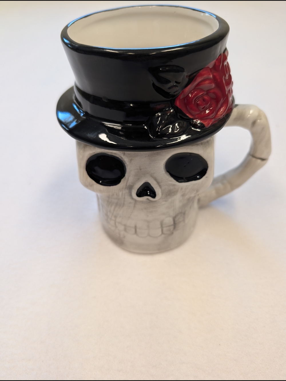 Midnight Spell 16 Oz Skull Coffee Mug Top Hat Red Rose Gothic Ceramic Cup